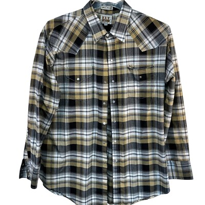 XXL Ely Cattleman Black Gray Plaid Brown White Tan Pearl Snap Western Shirt  New