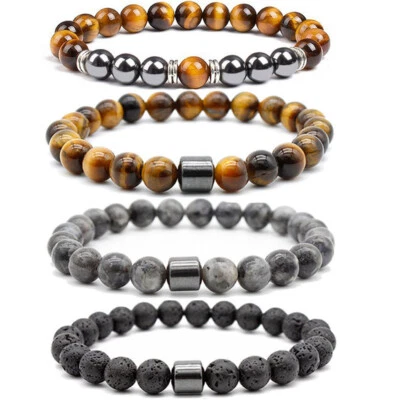 Tigers Eye Hematite Spiritual Energy Healing 8mm Beaded Men Women Bracelet