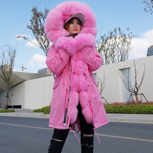 Mujeres Real Cuello de Piel de Zorro Puño con Capucha Abrigo Largo Invierno Chaqueta Cálida Moda - Imagen 1 de 17