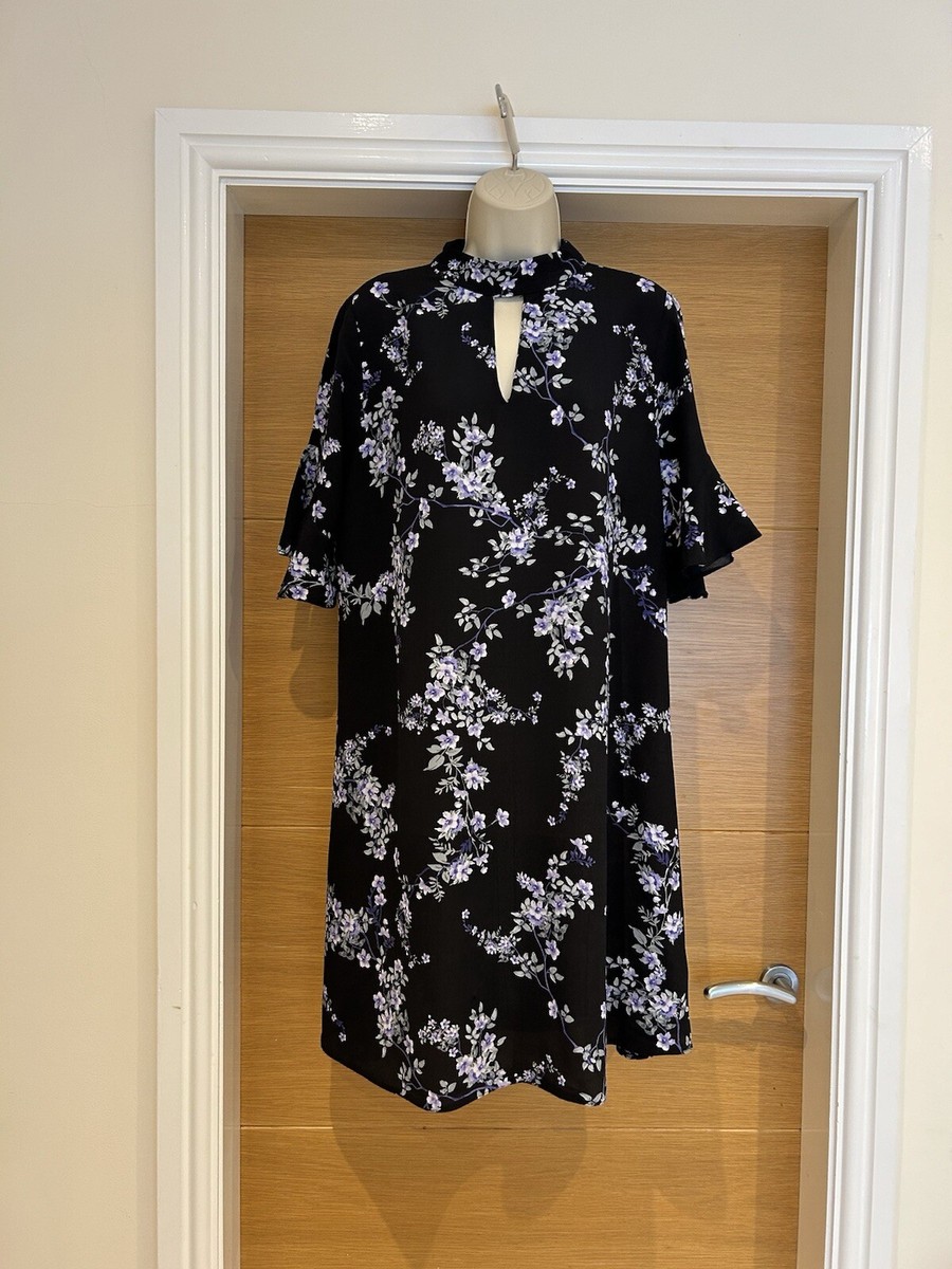 George Asda Ladies Black Floral Thick Tunic Shift Dress Size 12