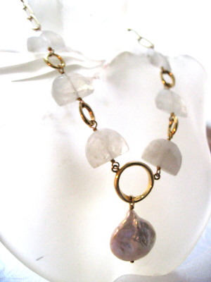 Chan Luu Necklace Pearl Coin Pendant Moonstone Crescent Gold Chan Luu Necklace Pearl Coin Pendant Moonstone Crescent Gold
