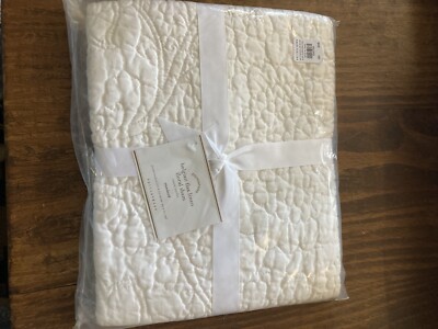 Pottery Barn Belgian Flax Linen Floral Stitch Sham Standard Classic Ivory New