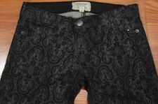 CURRENT ELLIOTT ANKLE SKINNY BLACK ANTIQUE LACE JEANS 24 $240