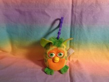 Vintage 2000 McDonald's Furby Toy Green  Orange Plush Clip Keychain