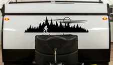 Bigfoot in Tree Line Forest Scene Vinyl Decal V16 - Sasquatch Camping - Sticker