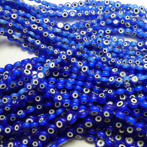 Blue Evil Eye Handmade Lampwork Glass Flat Round Beads Various Sizes - Picture 1 of 1
