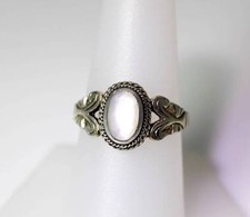 Sterling Silver Bezel Set Mother-of-Pearl Handmade Ring Size 8.25 - 6439