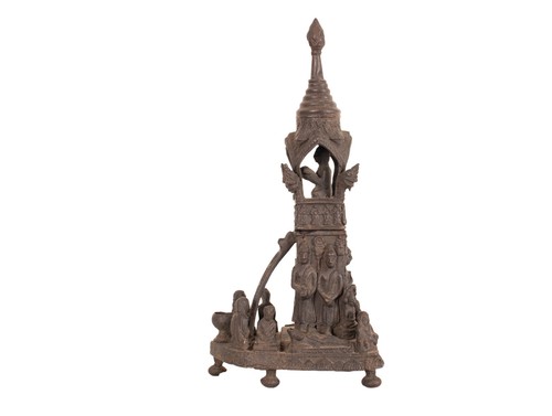 Ein seltener buddhistischer Schrein. Buddha & Mönche. Bronze. Thailand 20. Jh. - Bild 7 von 12
