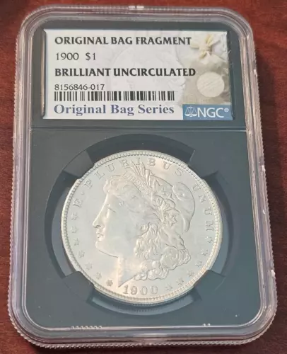 1900-P MORGAN SILVER DOLLAR, ~NGC BRILLIANT UNCIRCULATED~*ORIGINAL BAG FRAGMENT*
