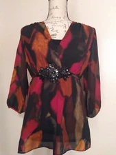 NWT Tapemeasure Women's Orange Multi Beaded Sheer w/Attached Cami Top Size Small