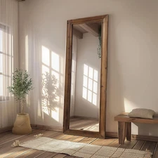 Rustic Farmhouse Full Length Mirror, 64"X21" Wood Frame Floor Mirror, Free Stand
