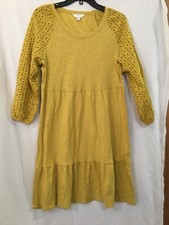 NEW Time and Tru dress knit tiered eyelet sleeves mustard yellow Size S, L