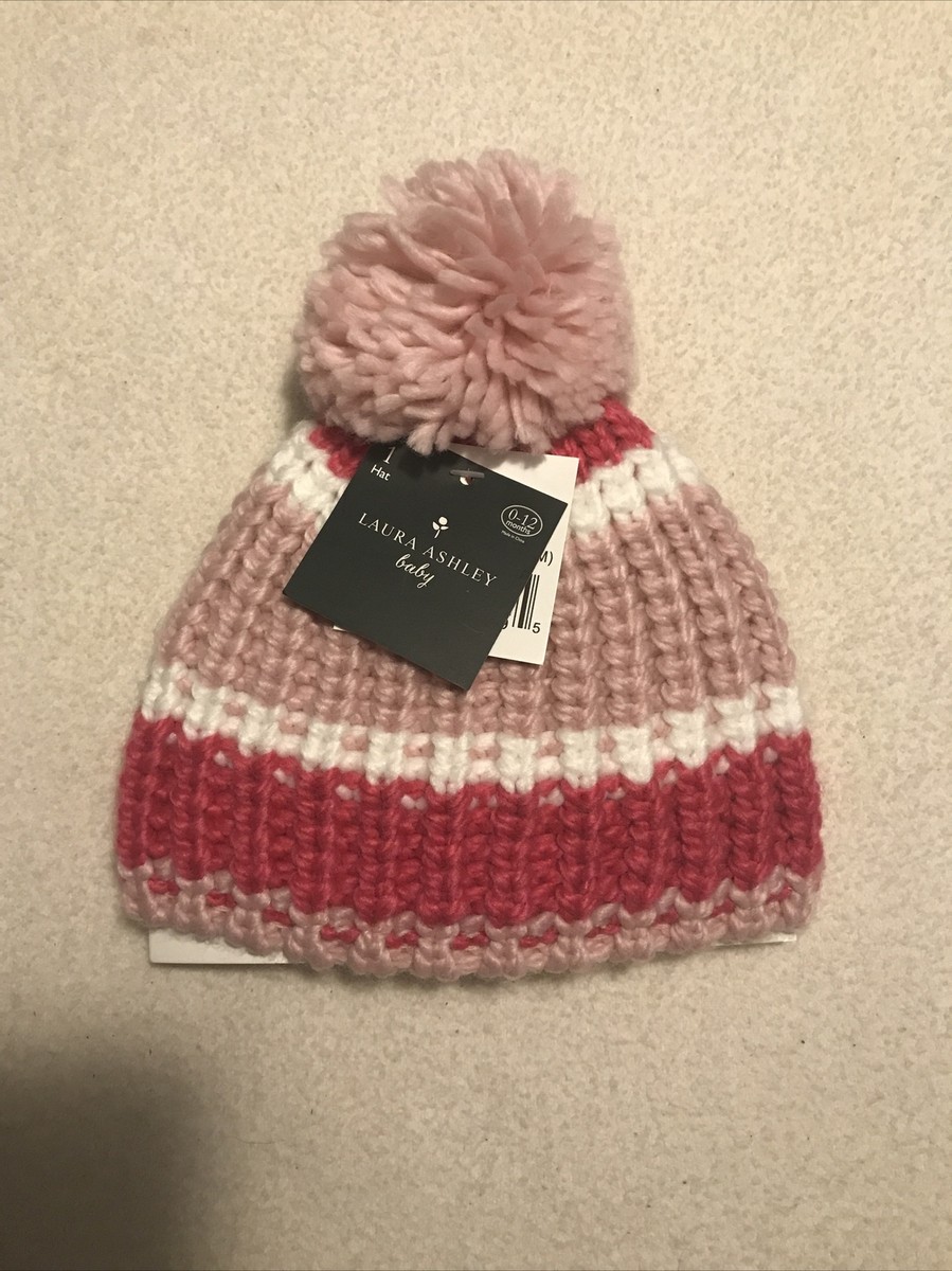 NEW~ Infant Girl Laura Ashley Pink Knit Winter Hat 0-12  display picture 2