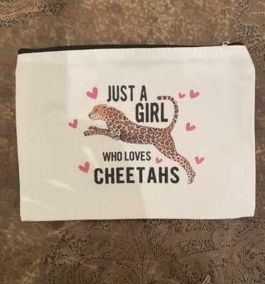 New!  Just A Girl Who Loves Cheetahs  Canvas Zippered Cosmetics Toiletries Bag