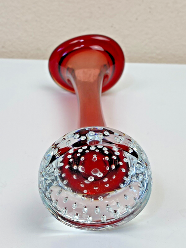 Swedish Aseda Art Glass Bud Vase Bubble Base Hand Blown Glass MCM 7.5"x 2.75" - Picture 9 of 13