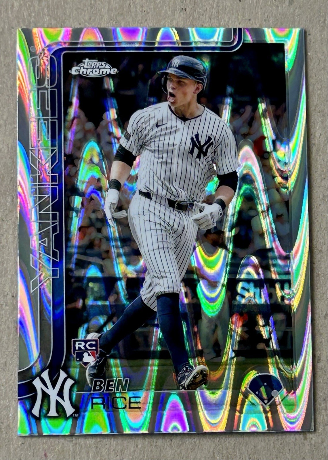 2025 Topps Chrome Baseball Ben Rice RC RayWave Refractor Rookie #139 Yankees