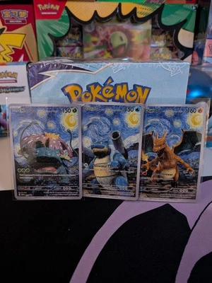 3x Pokémon Fanart Karten Set – Van Gogh – Glurak, Bisaflor & Turtok – Full Art - Bild 1 von 2
