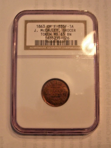 J. McCauley, Grocer, Steubenville, OH., 1863 Civil War Token, MS65 BN
