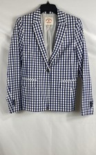 Brooks Brothers Red Fleece Women's Blue White Gingham Cotton Blazer Jacket Sz 4