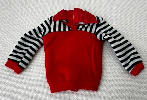 Vintage Barbie Ken Doll Red Shirt Black And White Tag Striped Sleeves Clothing