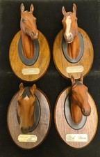 4 Beswick Race Horse Heads Plaques Vintage Troy Red Rum Minstrel Arkle Pottery