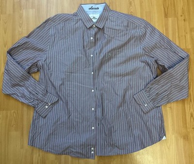 Lacoste Dress Shirt Mens 46 Striped Button Up Long Sleeve Slim Fit Blue Red
