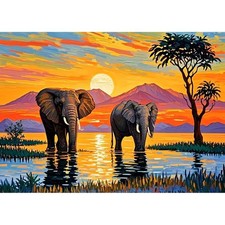 Landscape Scenery Diamond Art Painting Kits for Adults: Elephant Diamond Art