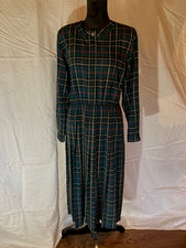 VINTAGE TALBOTS PETITES PLAID PLEATED LONG SLEEVE MAXI DRESS SIZE 12P EXC COND