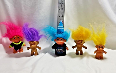 Lot of 5 Vintage Troll Dolls Mixed Brands and Sizes Colorful Toys Collectible