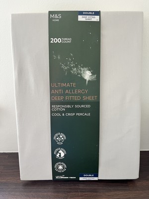 M&S DOPPEL Spannbettlaken Grau BAUMWOLLE ULTIMATIVE ANTIALLERGIE 200 Fadenzahl