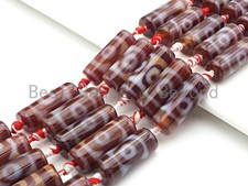 1pc/10pc Natural Tibetan Agate Cylinder Spacer Beads, Brown White Eye Dzi