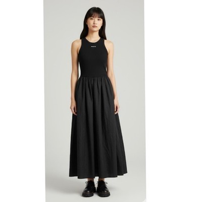 Dragon Face Goth Black Mix Media Drop Waist Sleeveless Maxi Vamp Dress Size L