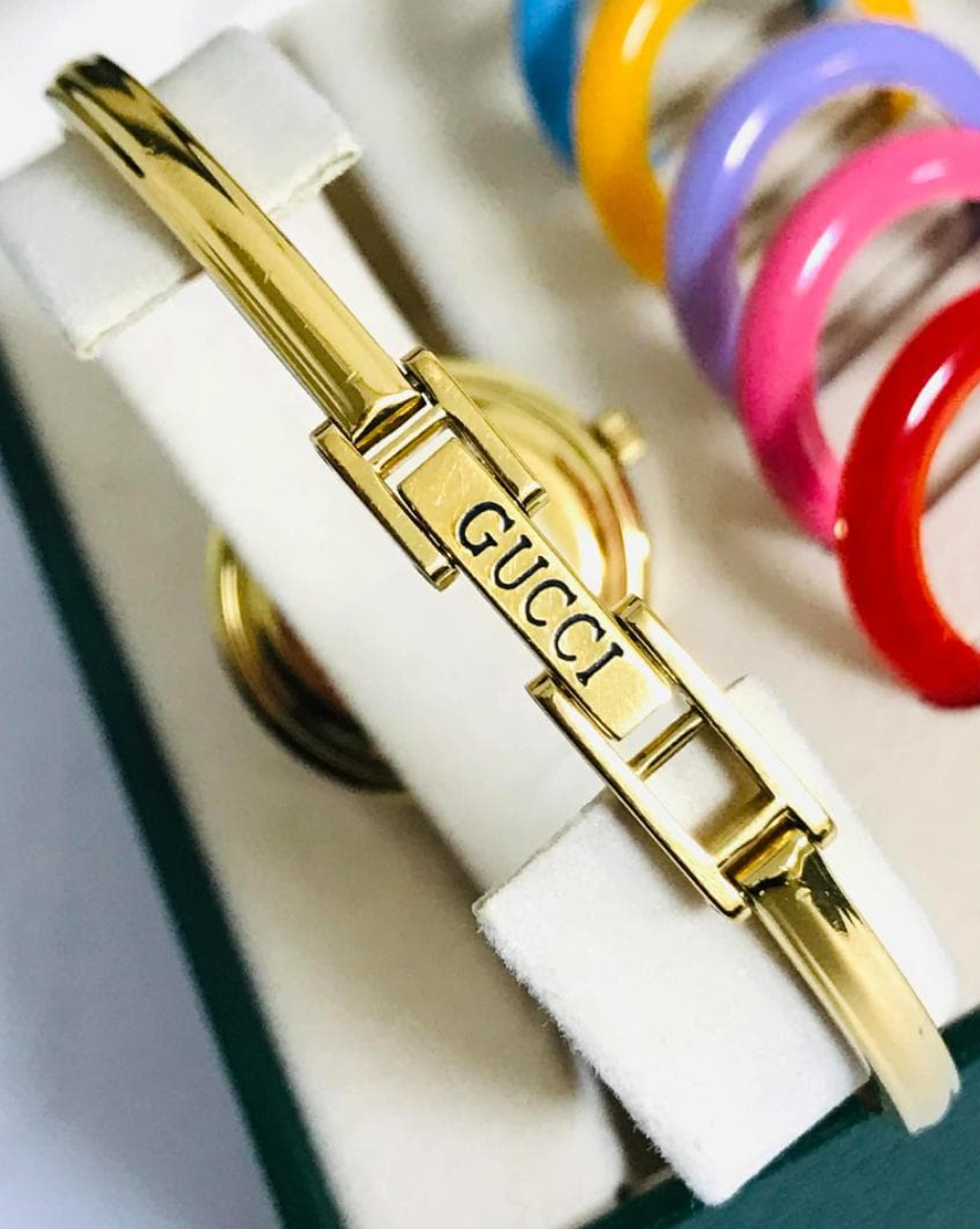 Gucci 11/12.2 Women's Gold Plated Bezel White Dial Watch for sale