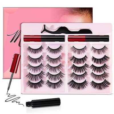 Magnetic Eyelashes Kit, Reusable Magnetic Lashes with Eyeliner and Tweezers, 10