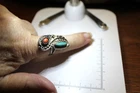 Vintage Sterling Silver Ring w/Turquoise & Coral Stones Size 9 - 10.2 Grams