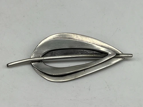 Vintage Signed COROCRAFT Abstract Leaf Silver BROOCH Pin Jewelry Art Deco