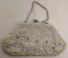 Vintage White Beaded Hong Kong Cluch