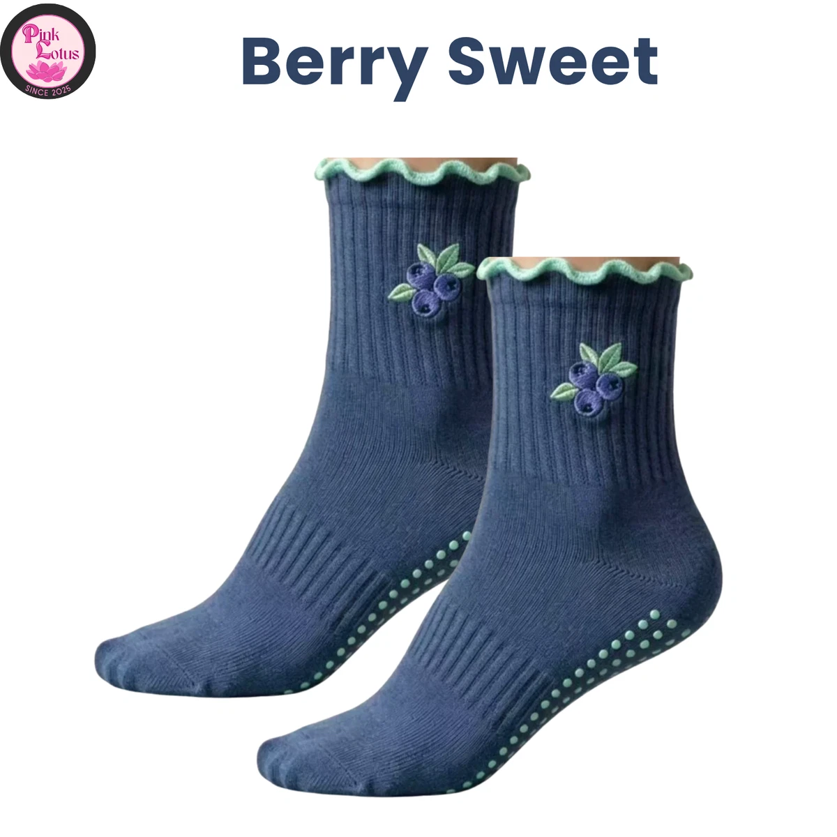 2 pares de lindos calcetines antideslizantes de yoga con barra de pilates | Berry & Cherry