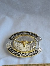 Western Style Belt Buckle,Cowboy Cowgirl, Longhorn Bull, Gold Silver Tone Never