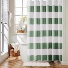 Striped Shower Curtain - and White Modern for Bathroom, Cute Retro Sage Green