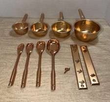 Vintage Aluminum Copper Colored Measuring Cup Spoon Set w/Wall Mount