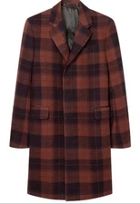 Paul Smith Single Breasted Overcoat Men’s sz 40 / M Rust & Black Check Wool NWT