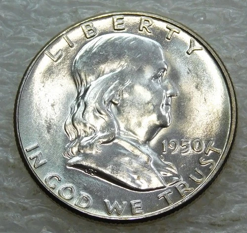 1950 P Franklin Half Dollar BU Frosty White Luster in saflip #M334