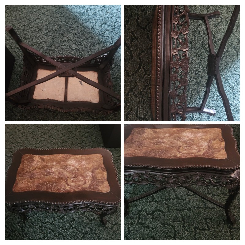 Antique Chinese Coffee Tea Table Carved Floral Wood 27 " long 17" wide 19" Tall 