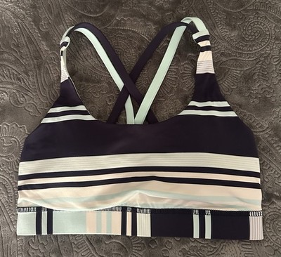 EUC Lululemon Energy Sports Bra Groovy Stripe Cadet Blue Aquamarine Size 4