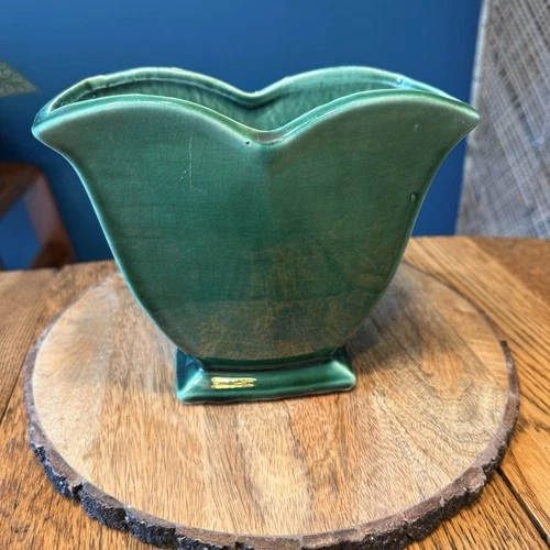 Vintage McCoy Green Tulip Vase Art Pottery Planter USA Mid Century MCM