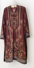 NWT Khaadi Maroon Floral Kurta Tunic Top Only Size 14 Lightweight Airy Cotton