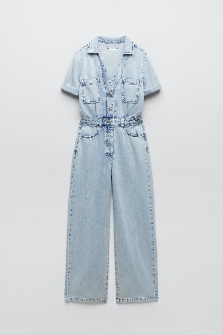 その他 ymamo1121 NWT ZARA LONG DENIM Z1975 SHORT SLEEVE JUMPSUIT LIGHT BLUE