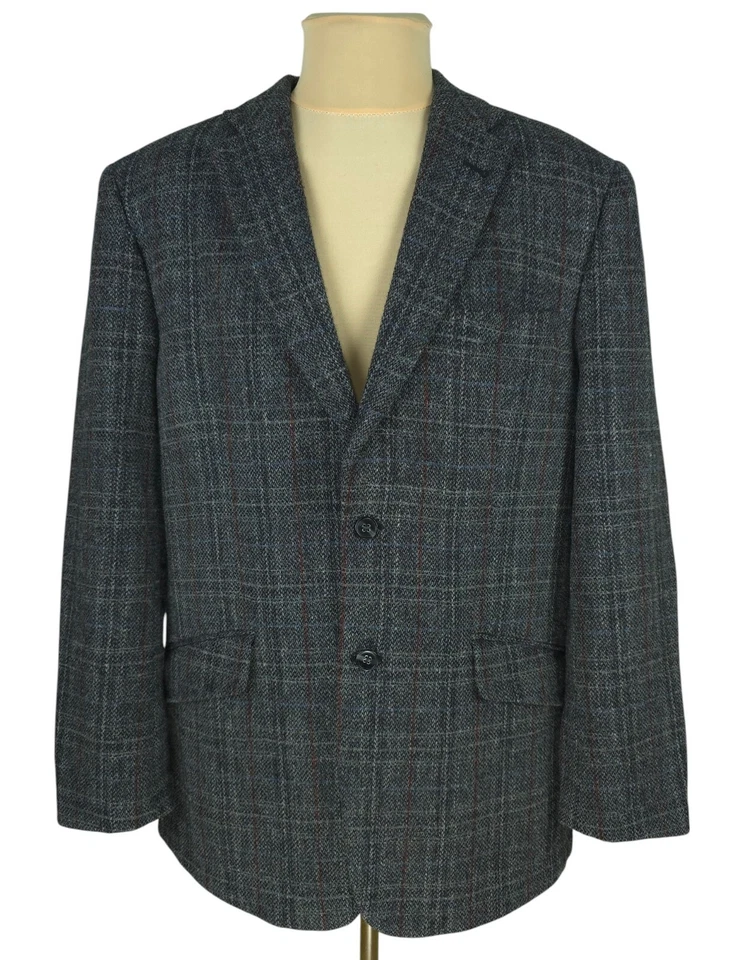 Harris Tweed Mens Gray Check Wool Blazer Jacket Size EU 54 / US 44 / XXL - Image 2 of 4