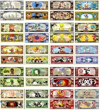 Wacky Classic Cartoons Set of 20 Million Dollar Funny Money Notes + FREE SLEEVES